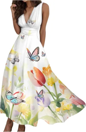 PTOLOCIF Women's Stripe Print Fashionable Casual Sleeveless Casual Pocket Print Dress Dresses Casual Fall