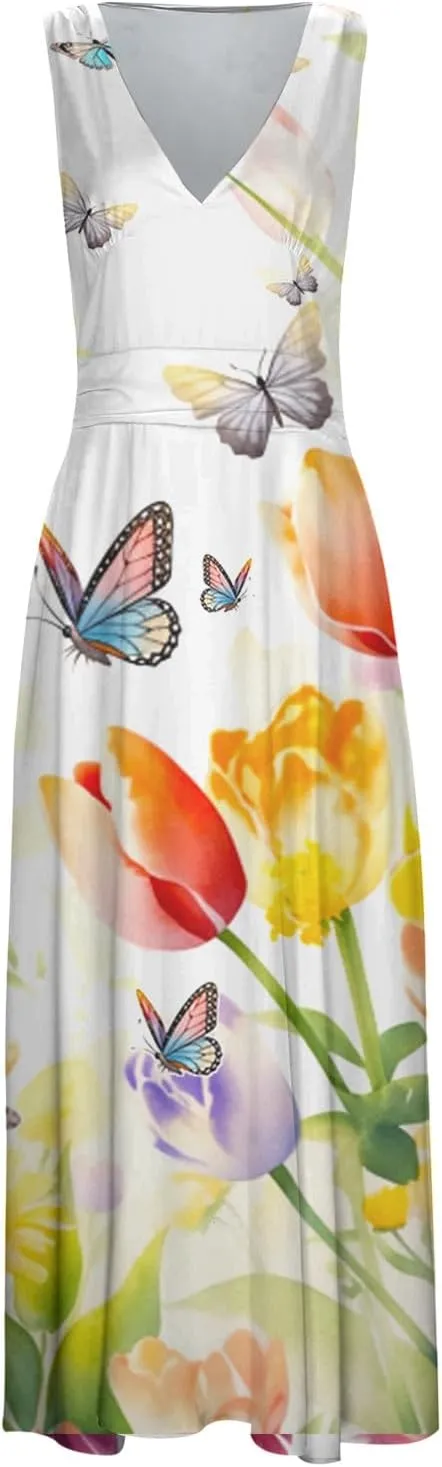 PTOLOCIF Women's Stripe Print Fashionable Casual Sleeveless Casual Pocket Print Dress Dresses Casual Fall