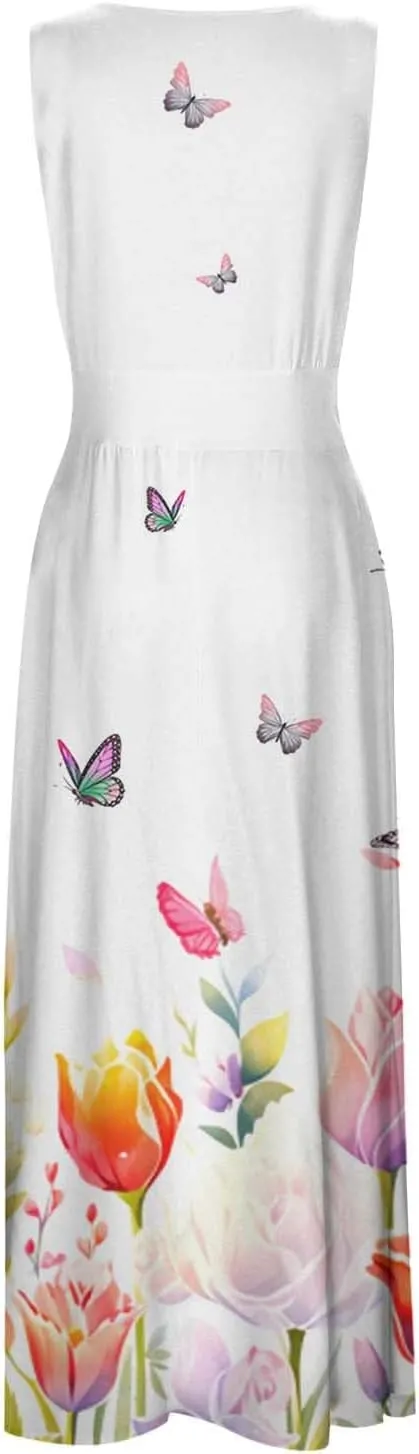 PTOLOCIF Women's Stripe Print Fashionable Casual Sleeveless Casual Pocket Print Dress Dresses Casual Fall