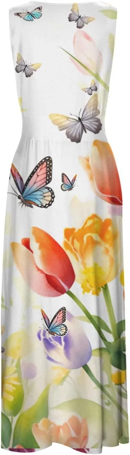 PTOLOCIF Women's Stripe Print Fashionable Casual Sleeveless Casual Pocket Print Dress Dresses Casual Fall