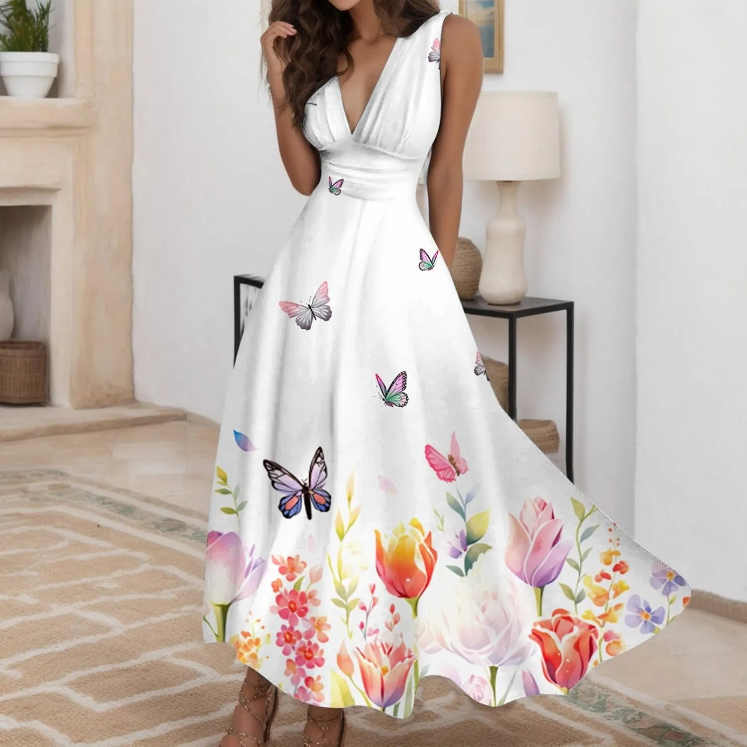 PTOLOCIF Women's Stripe Print Fashionable Casual Sleeveless Casual Pocket Print Dress Dresses Casual Fall