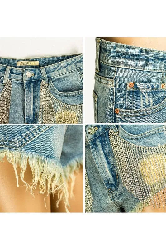 PY904 Tassel Denim Shorts