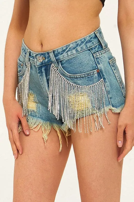 PY904 Tassel Denim Shorts