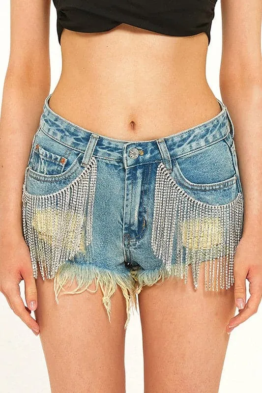 PY904 Tassel Denim Shorts