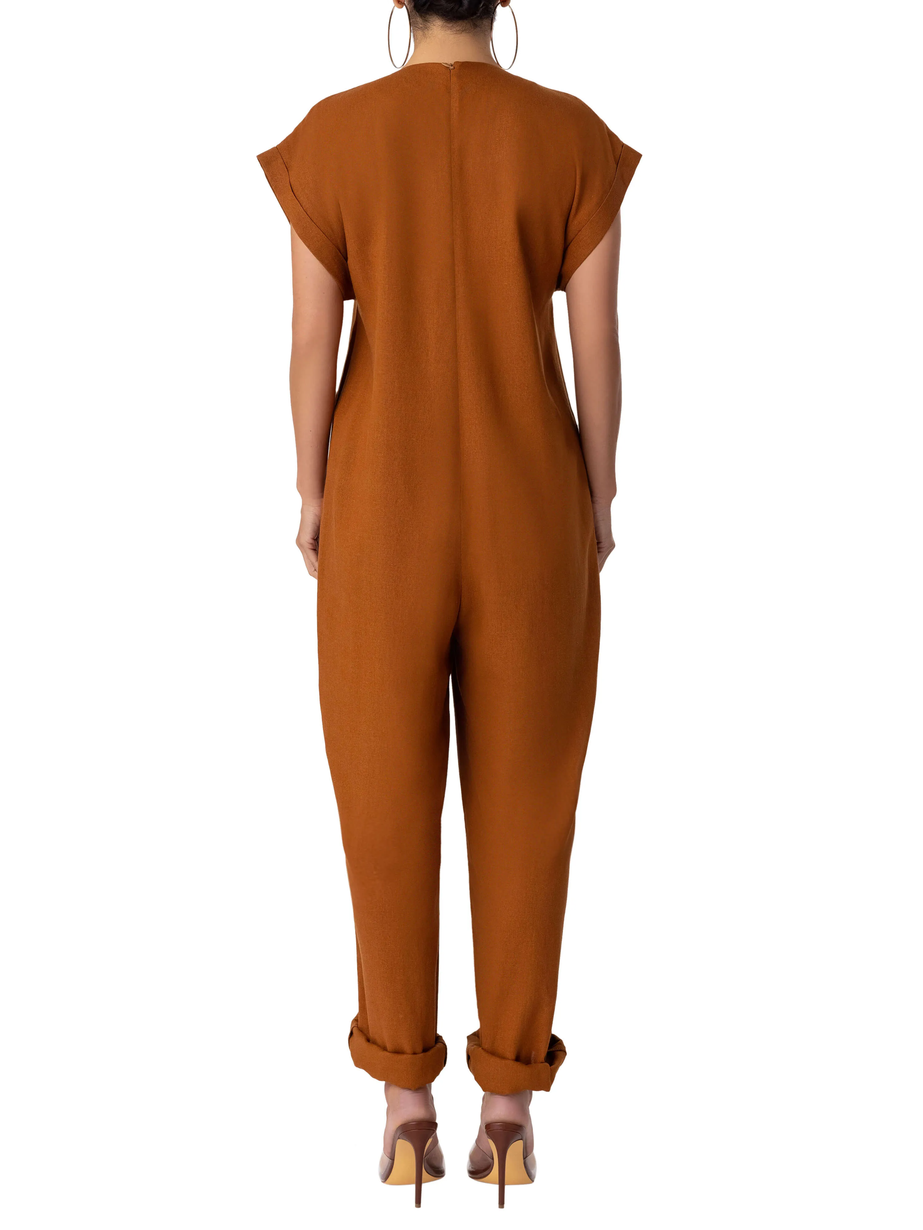 "Zion" Cognac Cap Sleeve Relaxed Jumpsuit