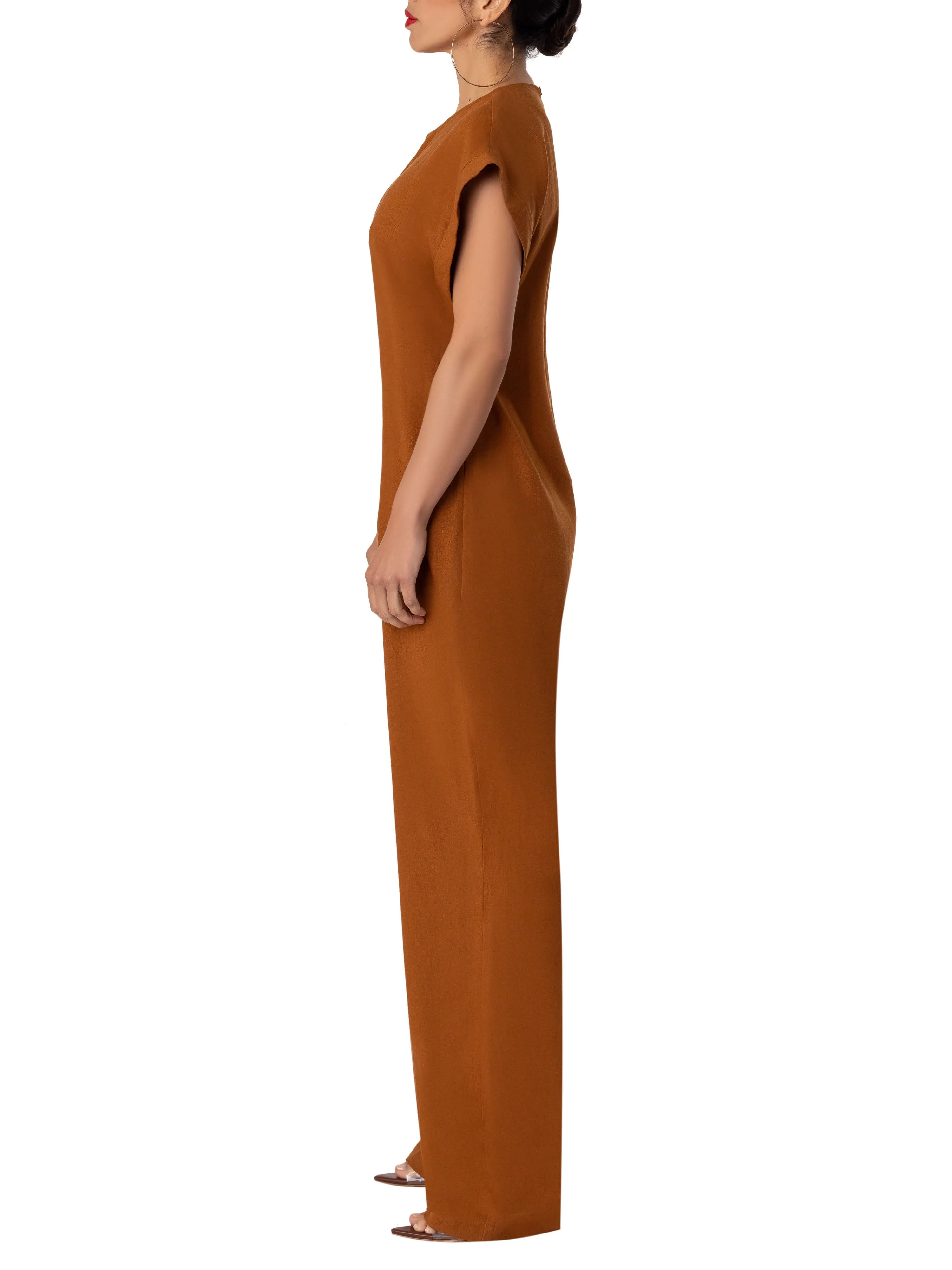 "Zion" Cognac Cap Sleeve Relaxed Jumpsuit