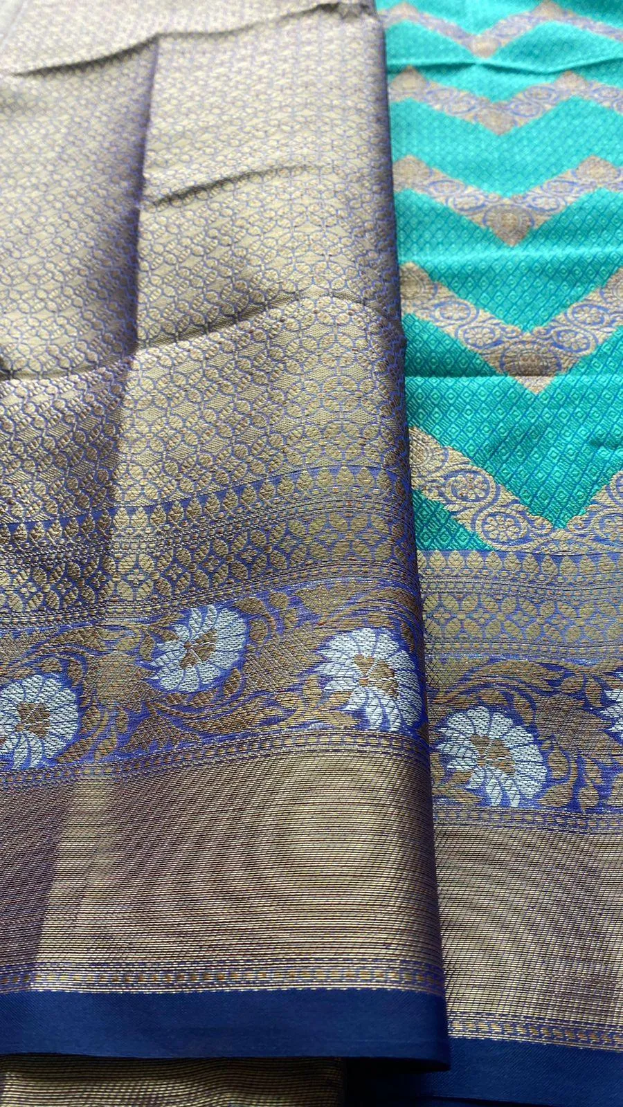 Sea blue silk chanderi saree with blouse