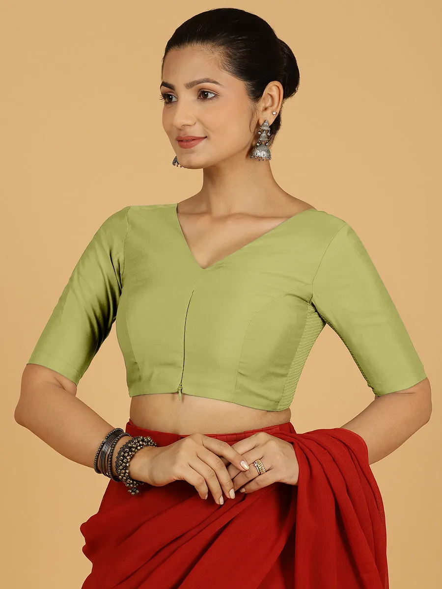 Shabana x Rozaana | Elbow Sleeves Saree Blouse in Pista Green