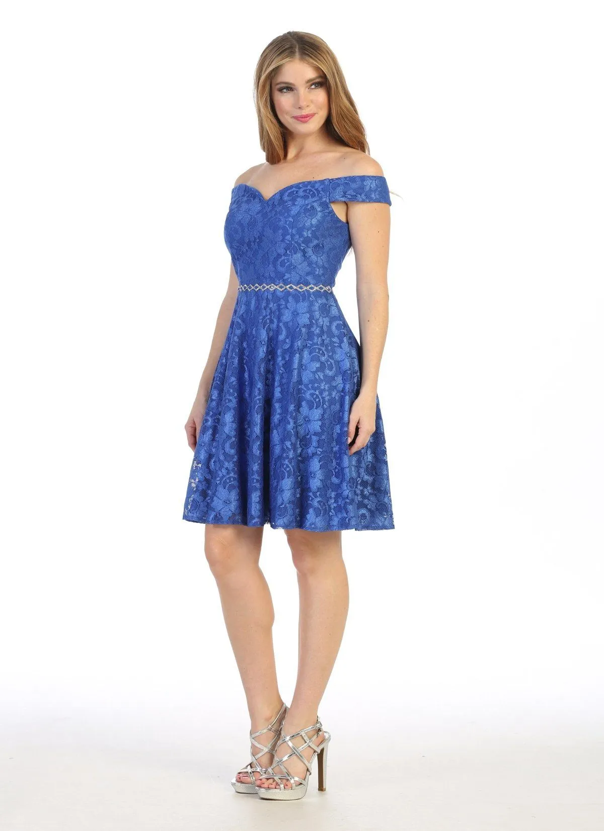 Short Off the Shoulder Floral Lace Dress by Celavie 6409S