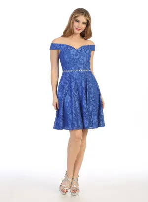 Short Off the Shoulder Floral Lace Dress by Celavie 6409S