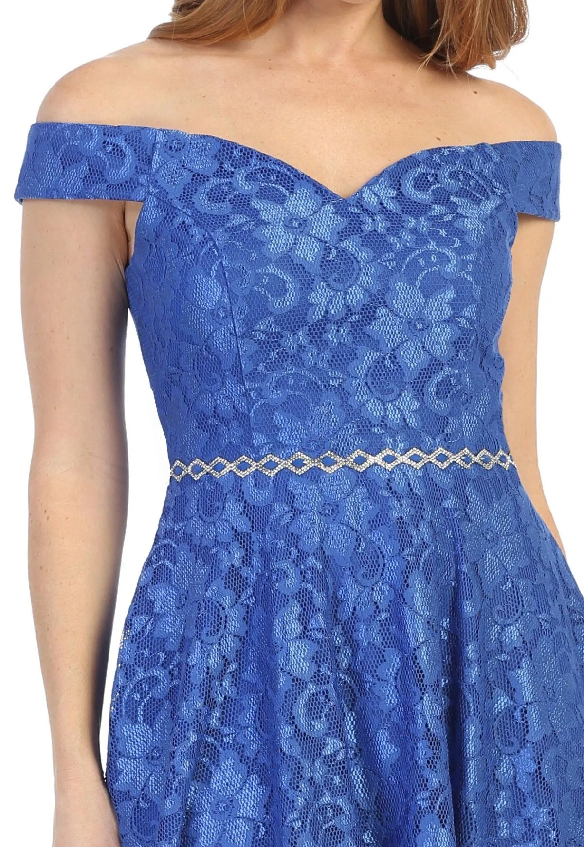 Short Off the Shoulder Floral Lace Dress by Celavie 6409S