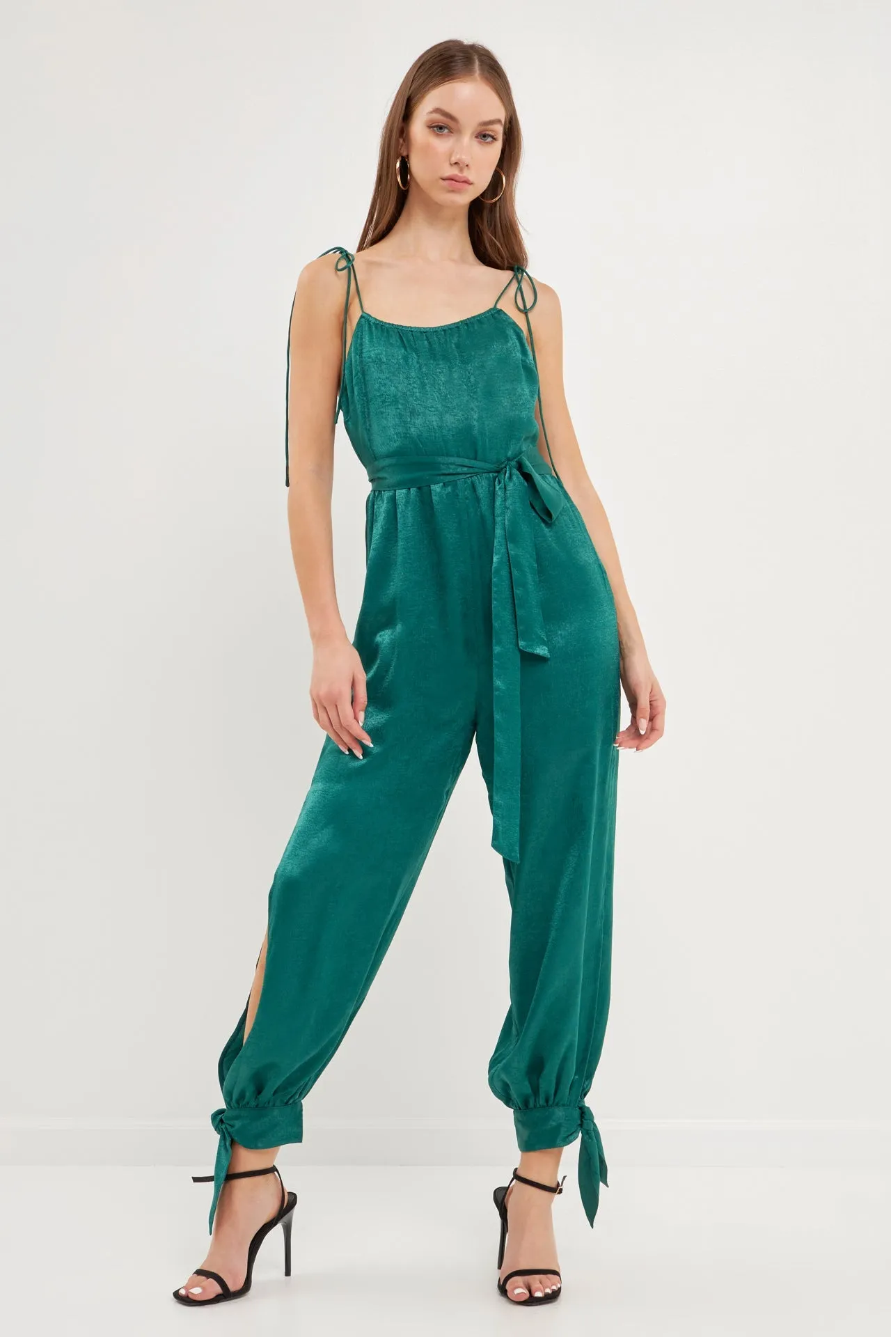 Side Bow Tie Slit Jumpsuit