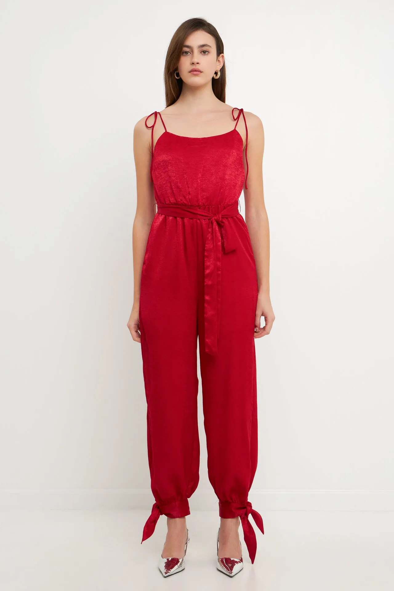 Side Bow Tie Slit Jumpsuit