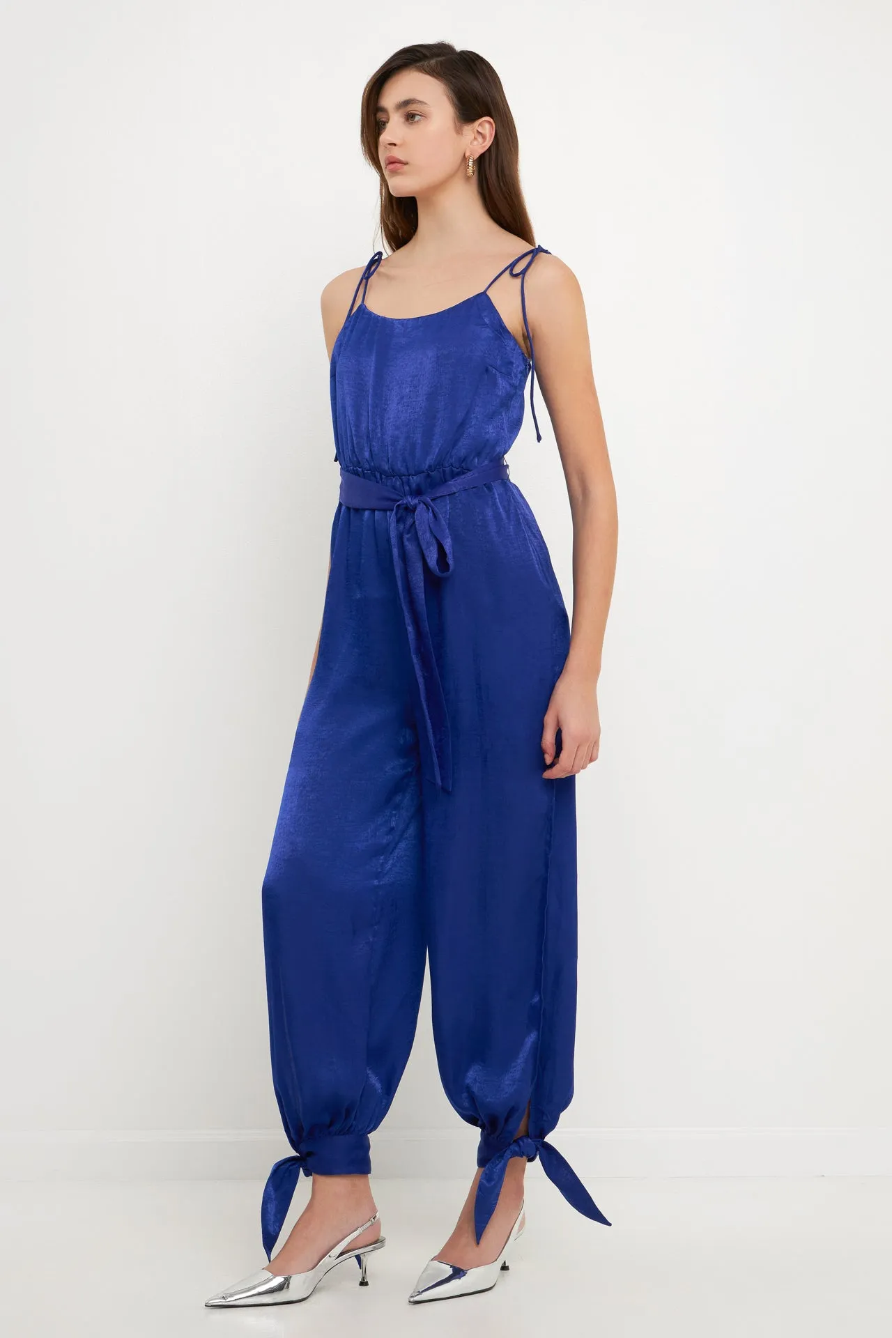 Side Bow Tie Slit Jumpsuit