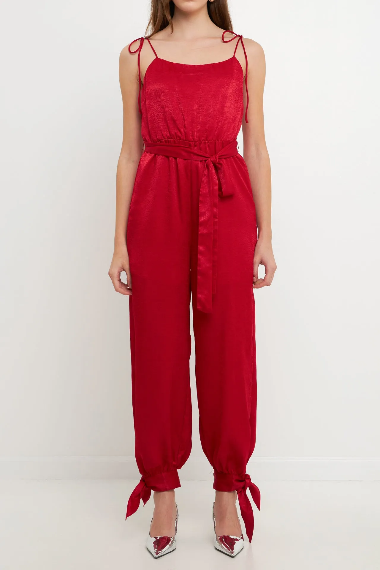 Side Bow Tie Slit Jumpsuit
