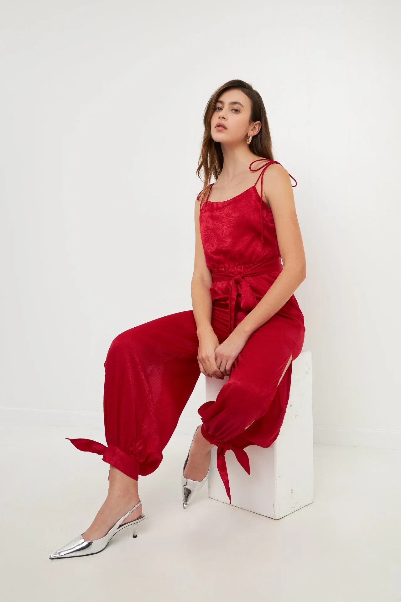 Side Bow Tie Slit Jumpsuit