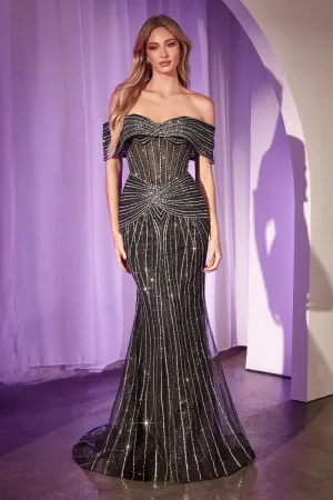 STRAPLESS CRYSTAL EMBELLISHED FITTED GOWN CDCD785