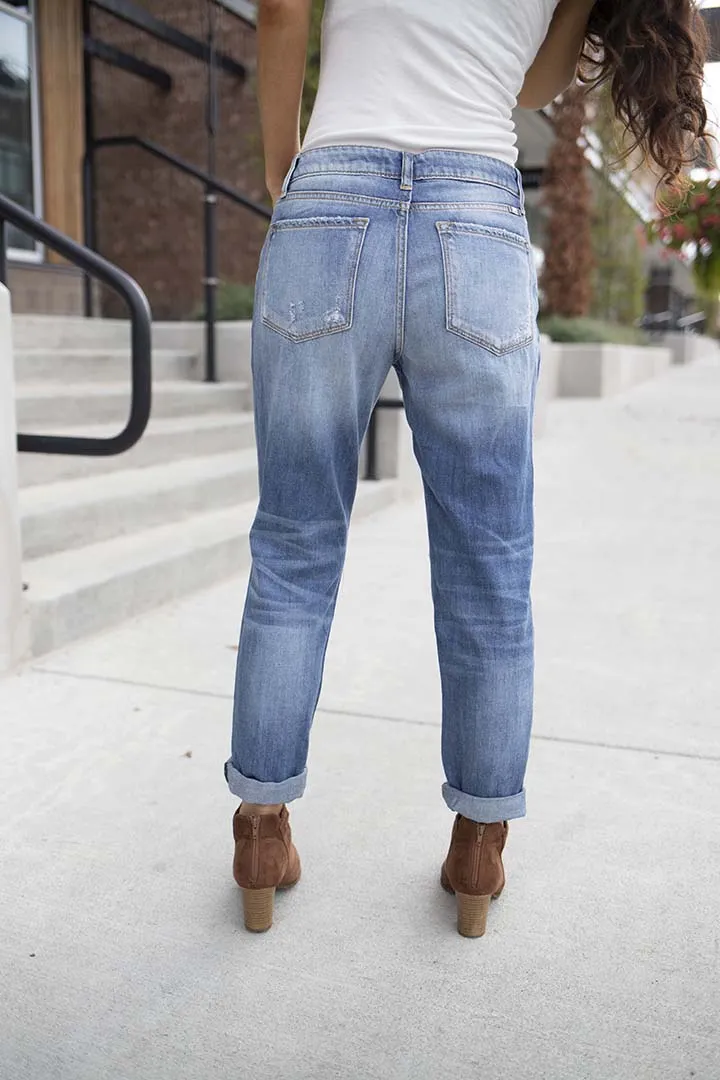 Such A Cut Up Distressed Ankle Boyfriend Jeans - Medium Wash