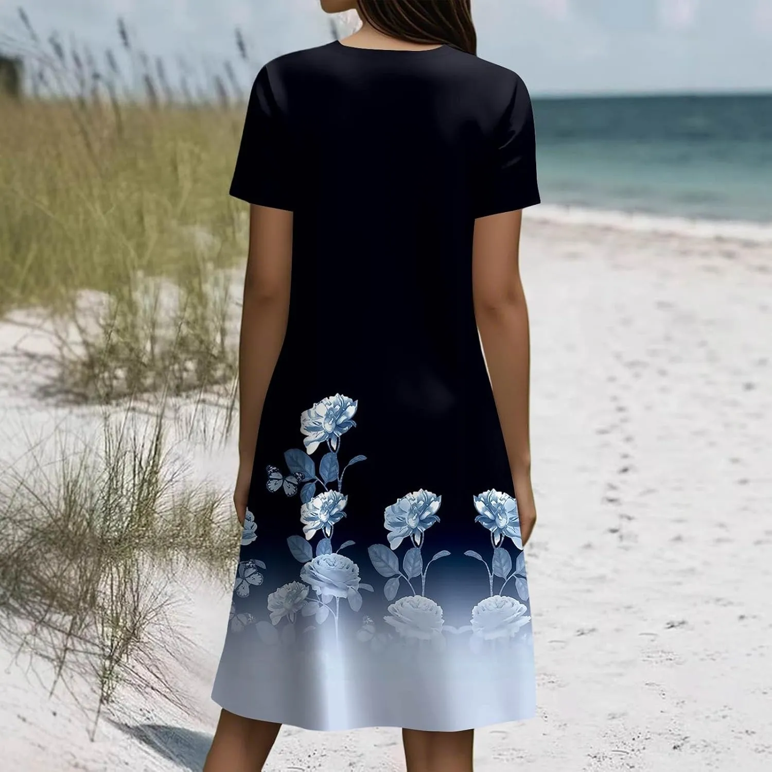Summer Dresses for Women 2025 Casual Crewneck Beach Floral Tshirt Dress Short Sleeve Mini Dresses Flowy Sundresses