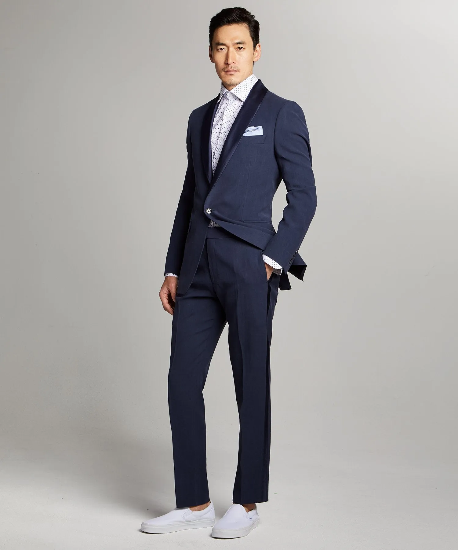 Sutton Shawl Collar Tuxedo Jacket in Navy Italian Linen
