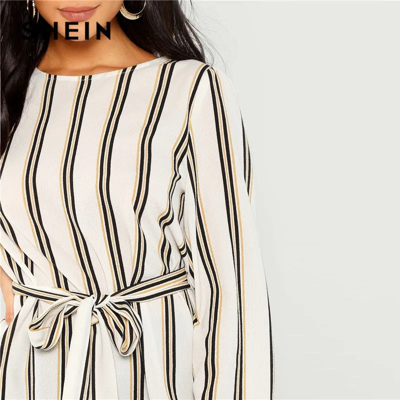 VenusFox White Elegant Striped Blouse