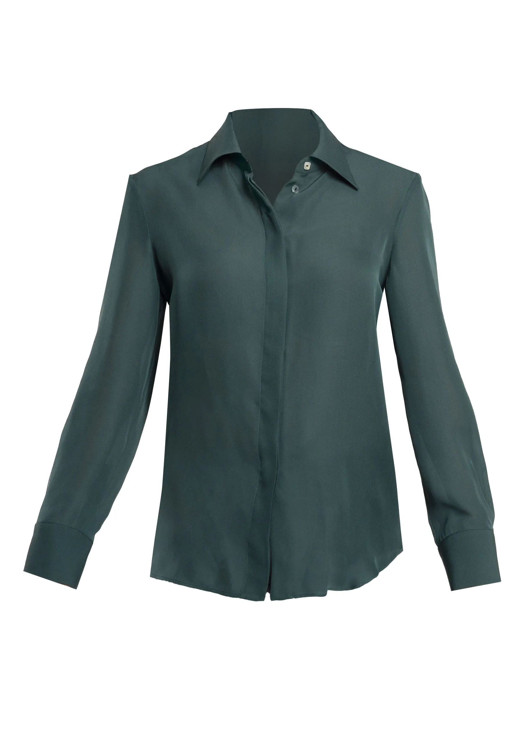 Vera Dark Green Italian soft Silk Shirt - Classic, Elegant, and Versatile for Any Occasion
