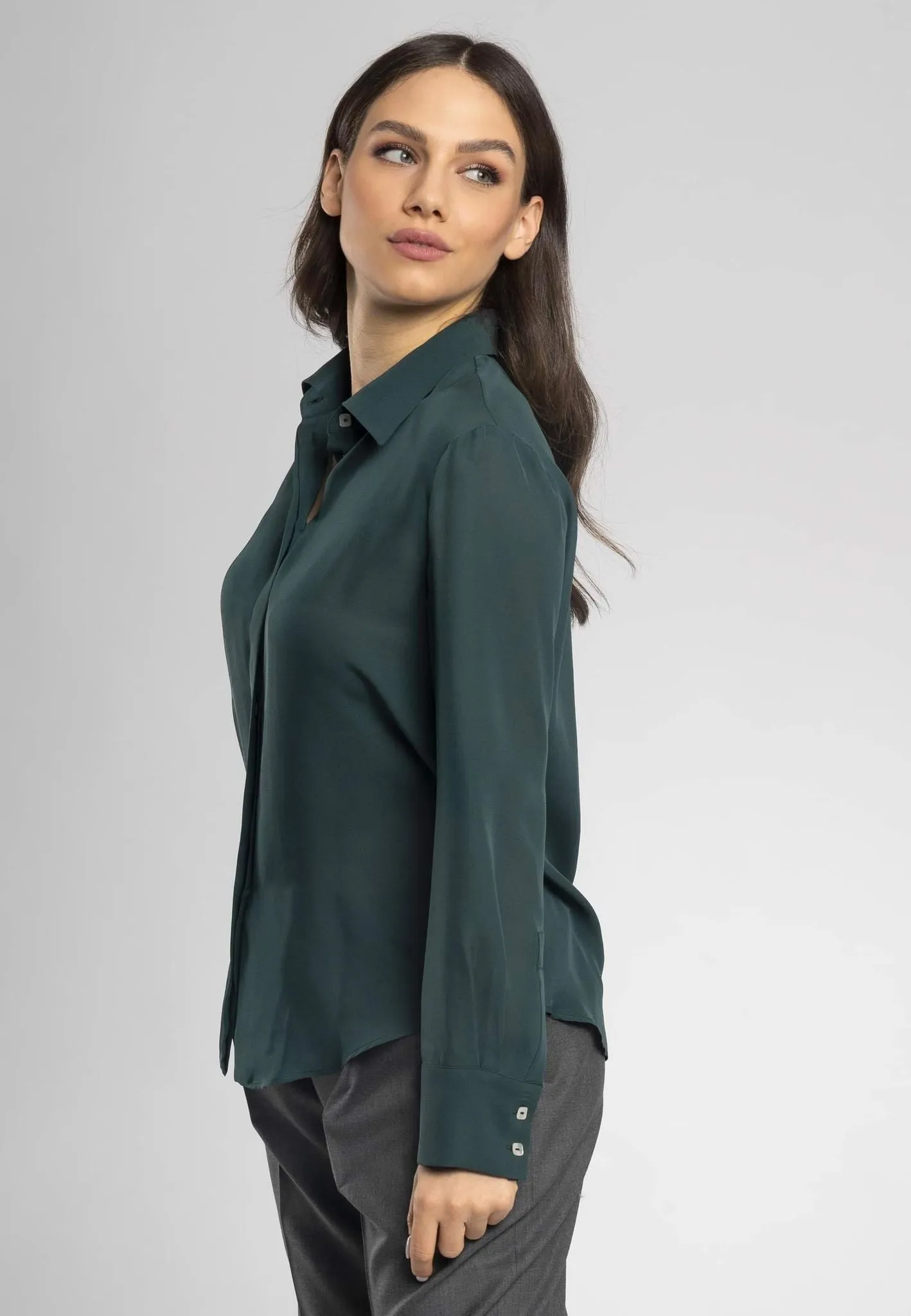 Vera Dark Green Italian soft Silk Shirt - Classic, Elegant, and Versatile for Any Occasion