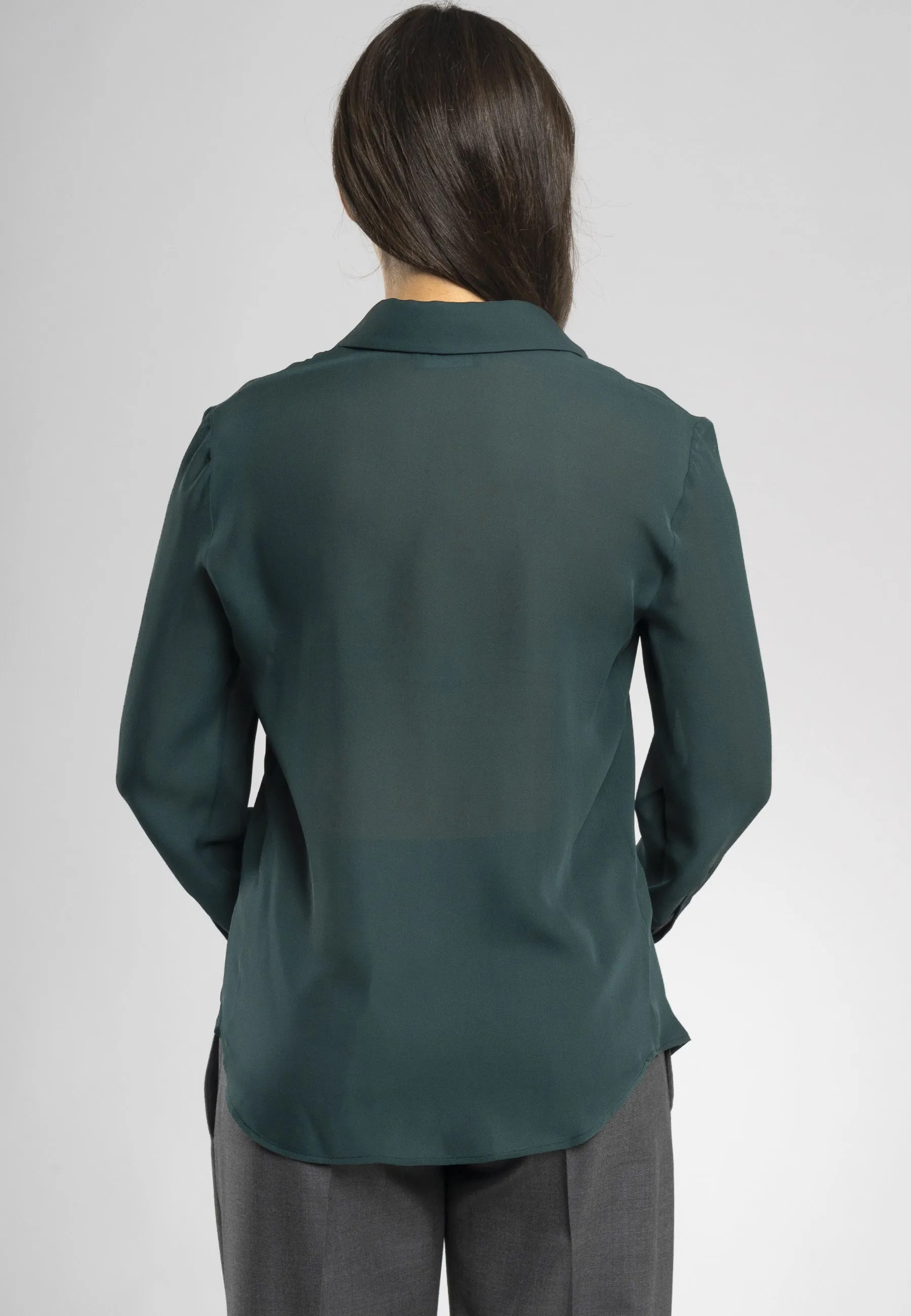 Vera Dark Green Italian soft Silk Shirt - Classic, Elegant, and Versatile for Any Occasion