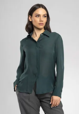 Vera Dark Green Italian soft Silk Shirt - Classic, Elegant, and Versatile for Any Occasion