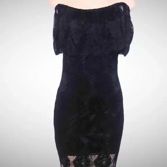 Women's Black Rose Petals and Lace Dress