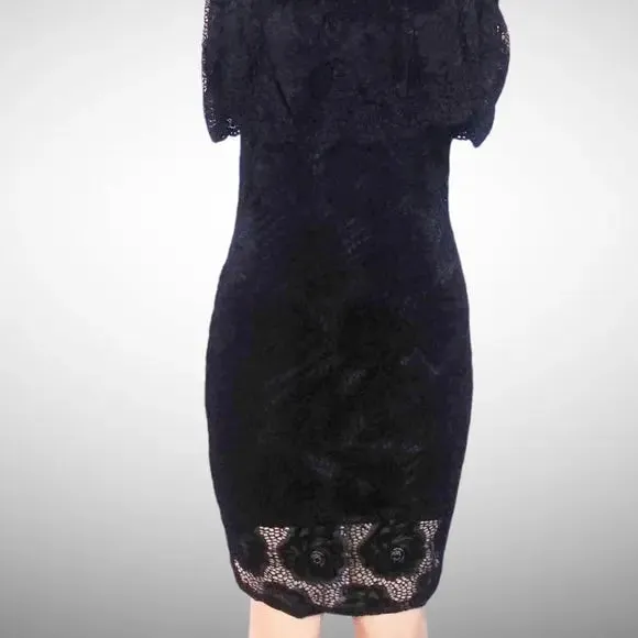 Women's Black Rose Petals and Lace Dress