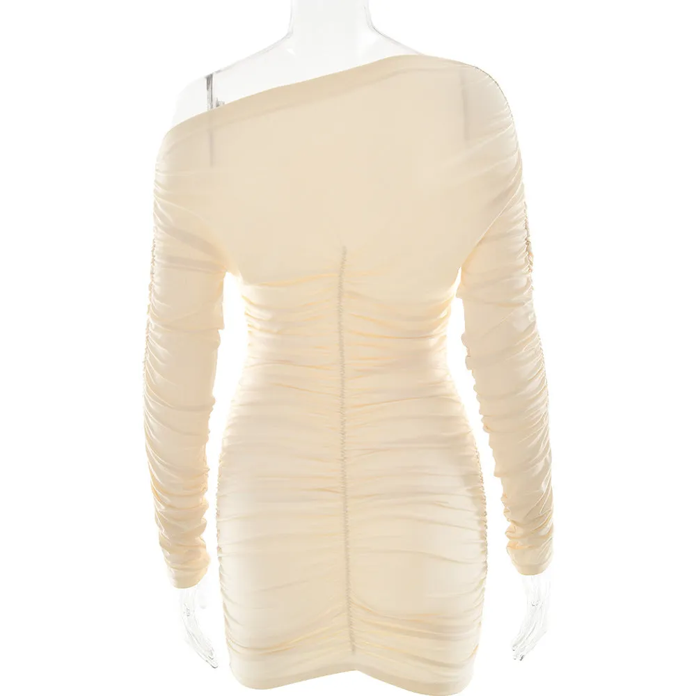 Women's Solid Color One-Shoulder Bodycon Dress