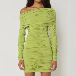 Women's Solid Color One-Shoulder Bodycon Dress