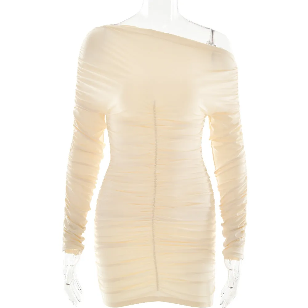 Women's Solid Color One-Shoulder Bodycon Dress