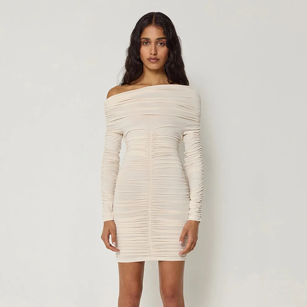 Women's Solid Color One-Shoulder Bodycon Dress