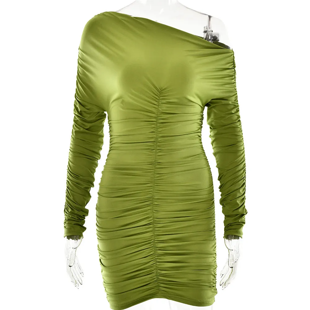 Women's Solid Color One-Shoulder Bodycon Dress
