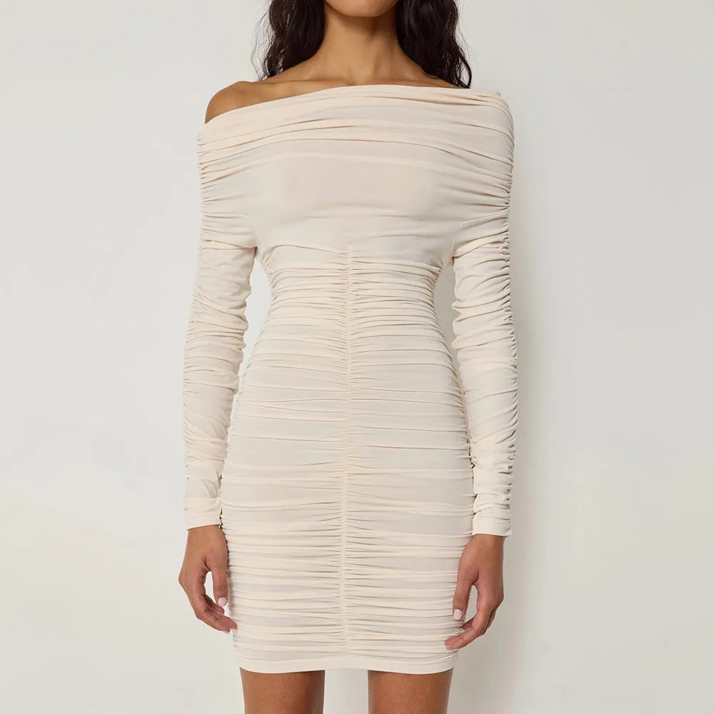 Women's Solid Color One-Shoulder Bodycon Dress