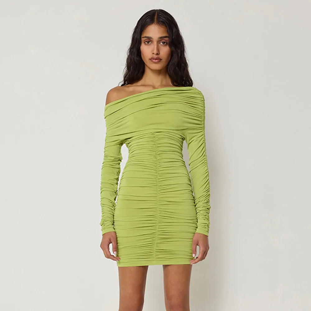 Women's Solid Color One-Shoulder Bodycon Dress