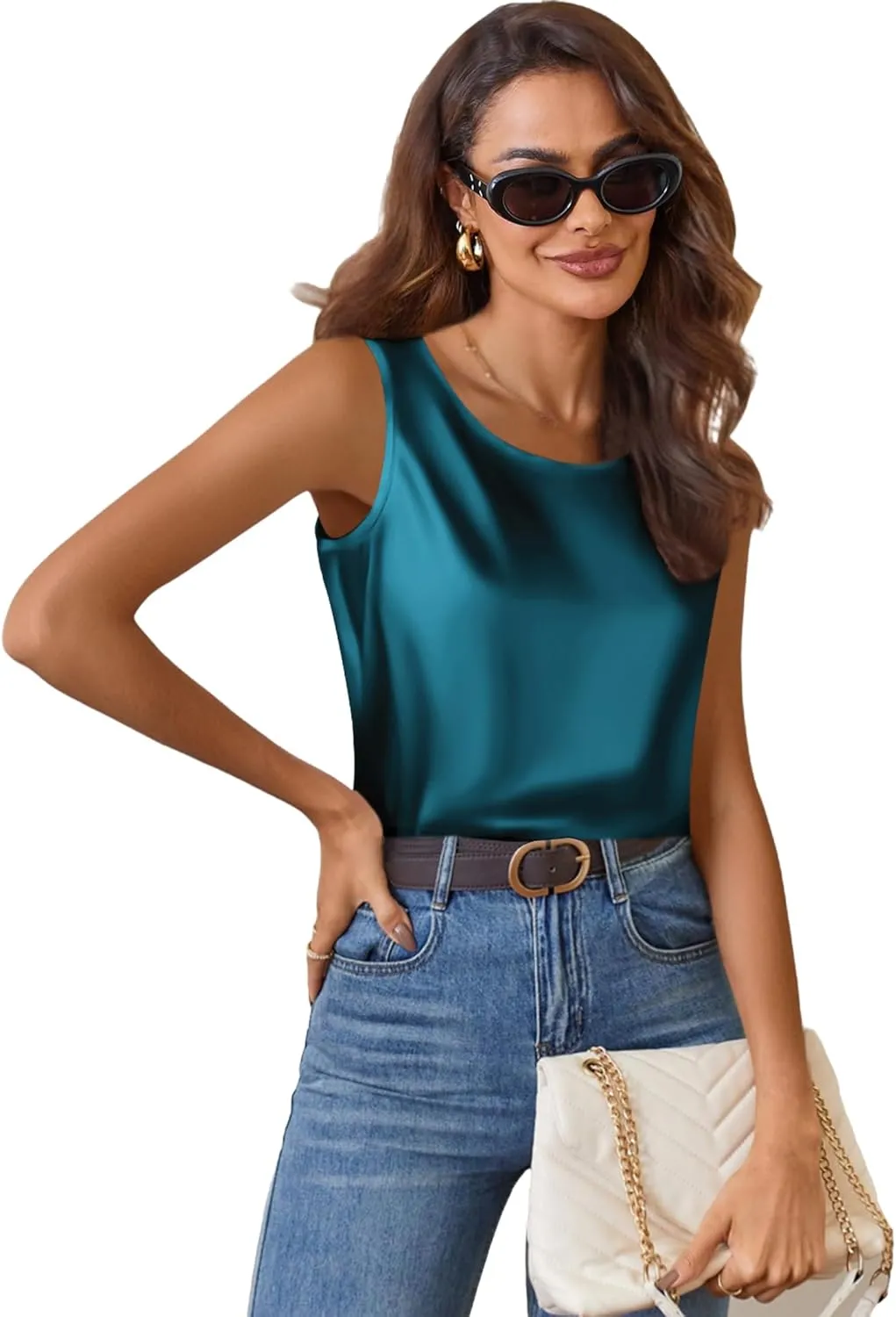 Zeagoo Satin Top Women's Elegant Silk Top Basic Blouse (DE Only)