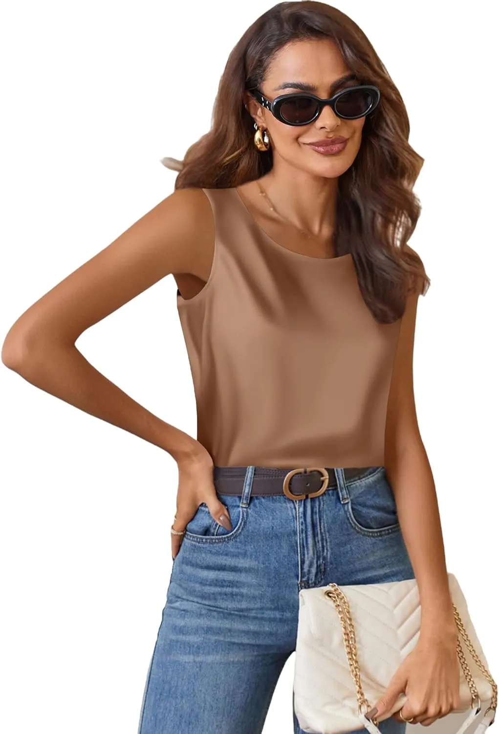 Zeagoo Satin Top Women's Elegant Silk Top Basic Blouse (DE Only)