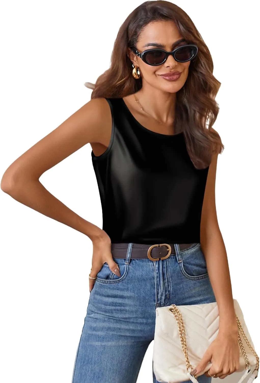Zeagoo Satin Top Women's Elegant Silk Top Basic Blouse (DE Only)