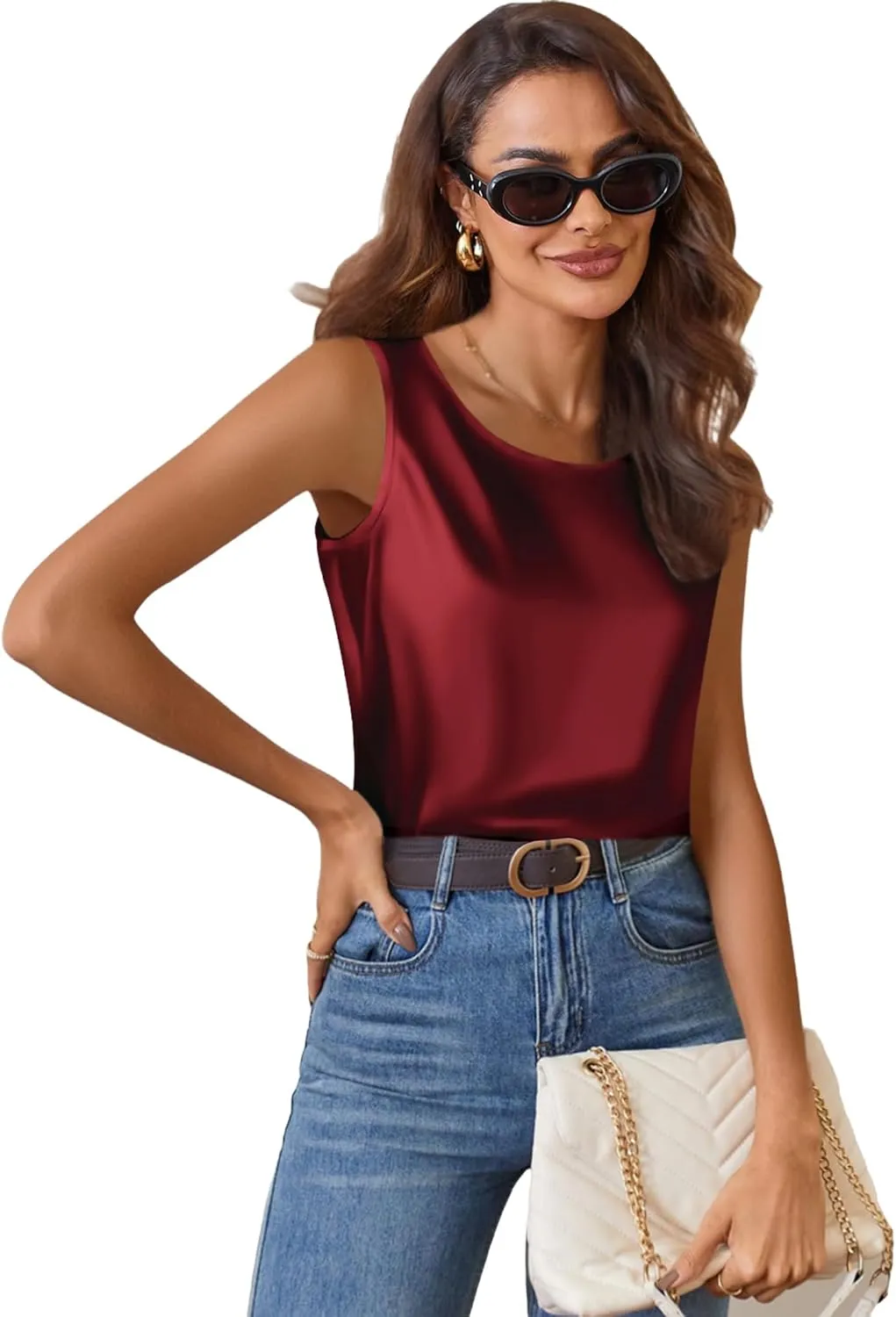 Zeagoo Satin Top Women's Elegant Silk Top Basic Blouse (DE Only)