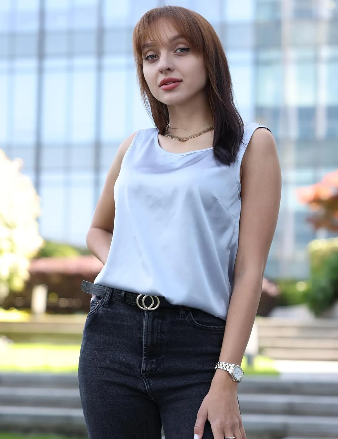 Zeagoo Satin Top Women's Elegant Silk Top Basic Blouse (DE Only)