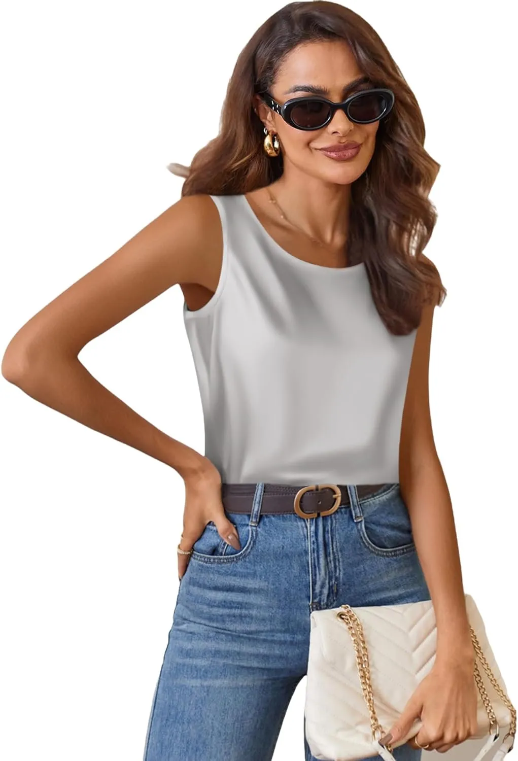 Zeagoo Satin Top Women's Elegant Silk Top Basic Blouse (DE Only)